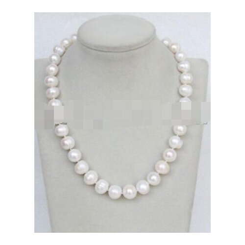 Natural 18" 9-10mm near round white freshwater pearls necklace 18KGP