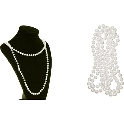 Pair of Women Real 7mm White Round Freshwater Pearl Necklace 51'' Jewelry