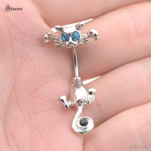 Sexy Party White Cat Belly Button Rings Crystal Women Navel Piercing Ombligo Black Belly Piercing Nombril Dance Jewelry Earrings