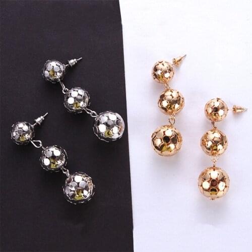 Popular Female Stud Earrings Metal Texture Tassel Ball Shape Stud Earrings Girl Gift Accessories Jewelry New Explosion