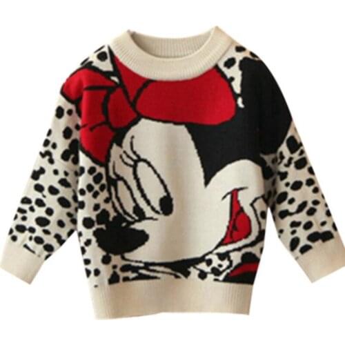 Kids Long Sleeved Knit Pullover Sweaters Cute Baby Girls Cartoon Printing Style Sweaters Children Autumn Casual Coat Tops 3-7Y