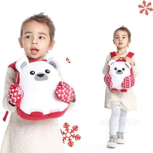 Cartoon White Bear School Bags for Girls Boys Cute Animals Designer Kindergarten Kids School Backpack with Hand Warmer Gift