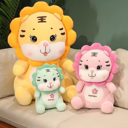 35-65cm Cute Tiger Dolls With Sun Flower Head Plush Stuffered Toys Home Decoration Baby Sleeping Pillow Accompany Kids Gifts