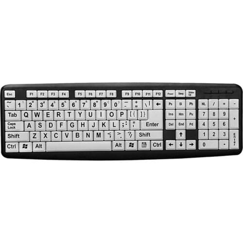 104 Keys USB Wired Large Print White Keys Black Letter PC Computer Keyboard for Elderly Old People