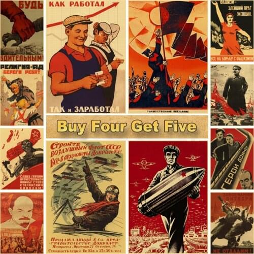 Vintage Stalin USSR Poster Kraft Paper CCCP Posters and Prints Wall Art Decor Wall Stickers Living Room Bar Cafe Art Painting