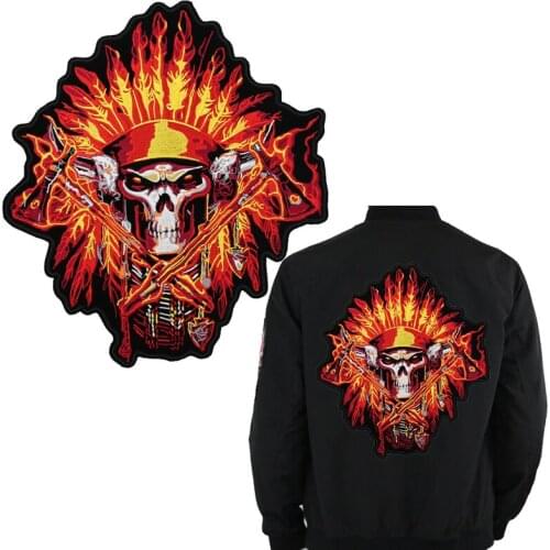 High Quality Rock Skull Embroidery Patches Punk Style Skeleton Iron On Big Biker Patches 3D Diy Clothes Stickers Appliques
