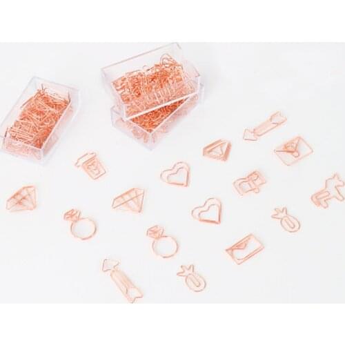 20pcs/box Rose Gold Plastic Coated Electroplating Pineapple Goblet Heart Shape Paper Clips Bookmark Marking Clips