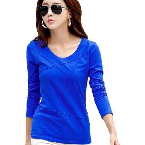 2021 Spring Summer Long Sleeve Women T-shirt Solid Wrinkle Brand Casual Slim Women Tops Tees Cotton Female T-shirts