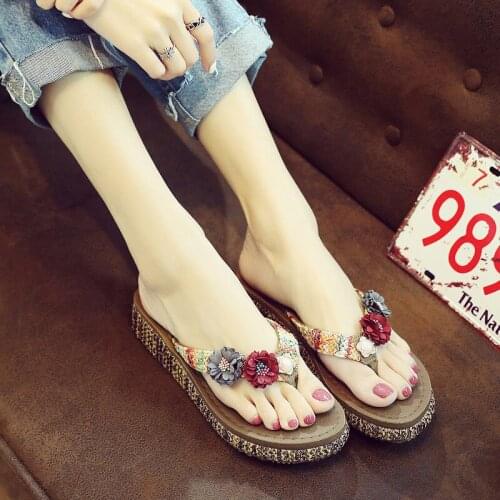 Women Summer Mid-heel Flip-flops Holiday Slippers Fashion New Joker Wear Thick-soled Beach Shoes Breathable Non-slip Comfortable