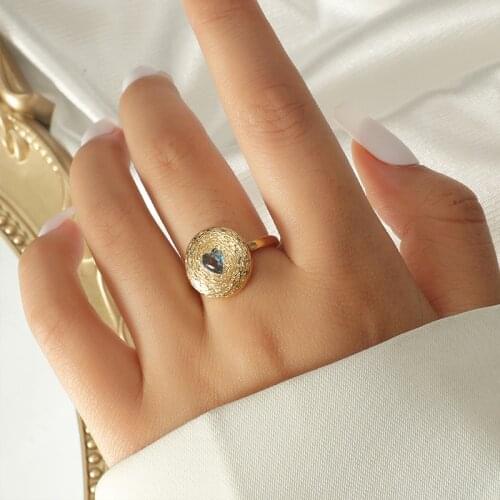 2021 Gold Color Heart Shape Zircon Copper Open Rings For Women Girls Fashion Colorful Adjustable Rings Gift Jewelry Party