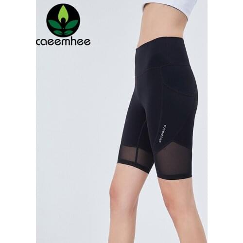 CAEEMHEE Women High Waist Yoga Shorts with Pockets Running Athletic Sport Shorts Pants Fitness Leggings Female Mesh Shorts