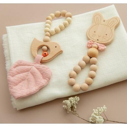 1PC Baby Rattles Wooden Cute Baby Musical Baby Toys For Newborns Silicone Beads Bell BPA Free Food Grade Infant Nursing Product