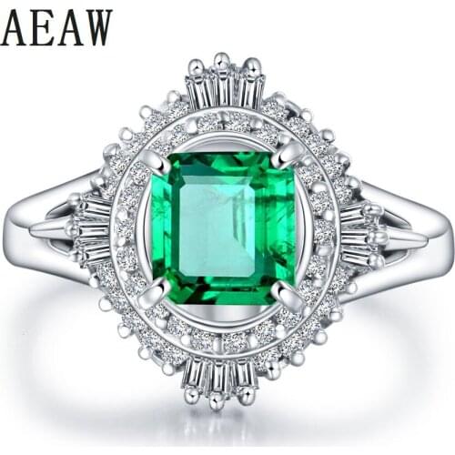 3.0CT Solid 14k White Gold AAA Colombian Emerald Engagement Ring Free shipping Lab Created Fine Green Emerald Perfect for Women