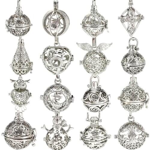 5pcs Cage Filigree Pendant Snowman Water Drop Angel Wings Diffuser Perfume Locket Pendants For DIY Essential Oil Jewelry