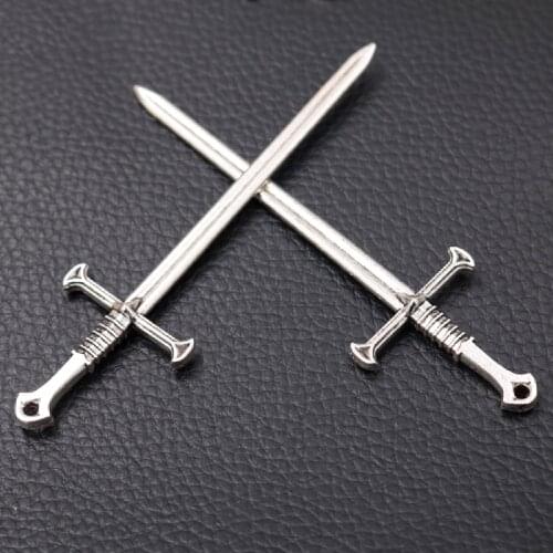 6pcs Silver Plated European Knights Sword Pendants Retro Earrings Necklace Metal Accessories DIY Charms Jewelry Crafts Findings