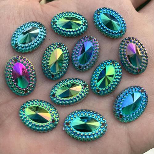 60pcs DIY Oval Acrylic Rhinestone Flat back Cabochon Decoration Charm Craft DIY 13*18mm 2 holes crystal strass Z45