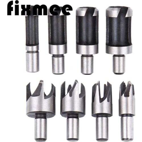 8pc Wood Plug Cutter Cutting Tool Drill Bit Set Straight And Tapered Straight Four-Tooth Chamfered Cutters Drills Wooden Tools