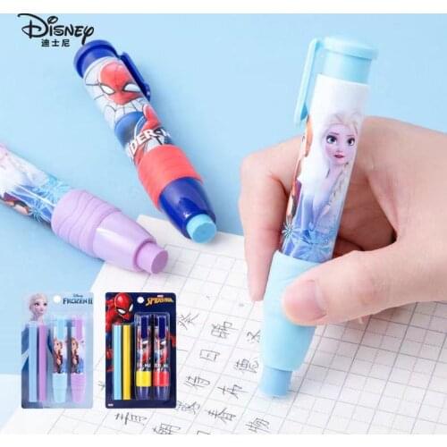 4PCS Genuine Disney Press Eraser Spiderman Frozen Elsa Pupils Automatic Pen Eraser Cute and Durable Painting Writing Stationery