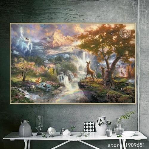 No frame Thomas cartoon animal deer scenery oil painting canvas printings printed on cotton home wall art decoration picture