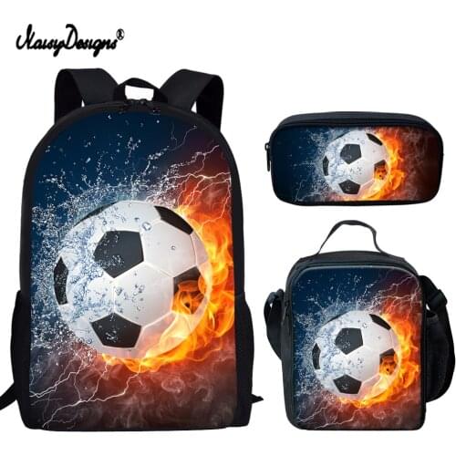 NOISYDESIGNS Teenager Large School Backpacks Football on Fire and Water Design High School Bag Leisure College Boys Travel Bags
