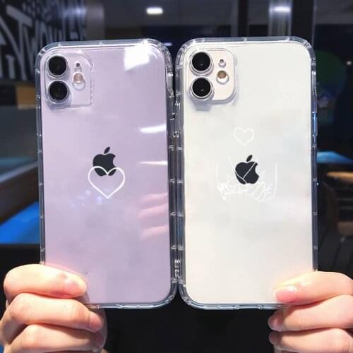 Phone Case For iphone 12 11 8 7 6s 6 5 5s 5c se plus mini x xs xr pro max Black Simple Lines Love Heart Transparent soft