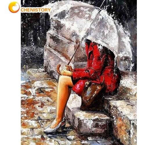 CHENISTORY Oil Painting By Numbers People With Umbrella Figure Picture By Number HandPainted DIY Gift 60x75cm Frame Home Craft
