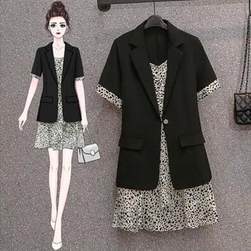 Elegant Women Two Pieces Set Solid Blazer Coat Office Lady Korean Slim Sling Mini Short Dress Summer Autumn Suit New2021