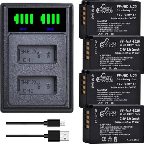 EN-EL20 Battery 1260mAh EN EL20 EN EL20a Battery Charger Kit for Nikon Coolpix P1000 Nikon1 J1 J2 J3 Nikon 1 S1 1 V3 Nikon1 AW1