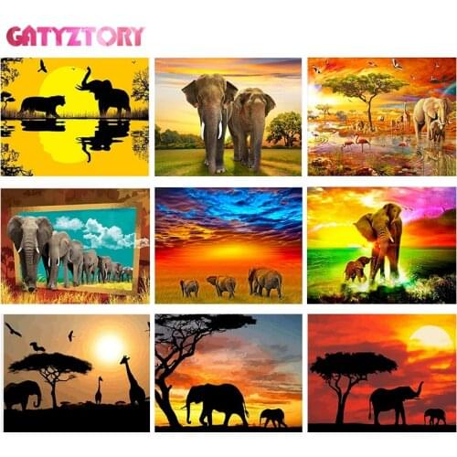 GATYZTORY Frame Elephant Frame Diy Painting By Numbers Animals Canvas Drawing Handpainted Kits Wall Decor 60×75cm Gift