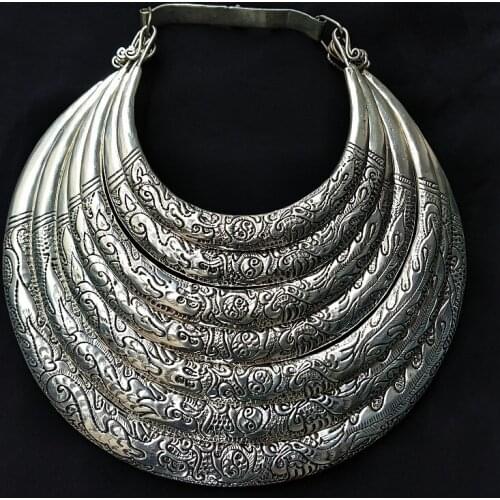 Hot sell new - free shipping Handmade Retro silver seven layers dragon and phoenix pattern collar sweater chain atmosphere