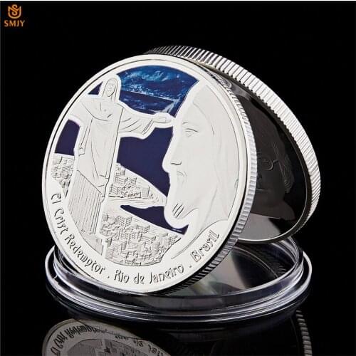 Jesus Christian Brazil Rio Geographical Coordinates South America Silver Plated Religious Commemorative Coin Collection