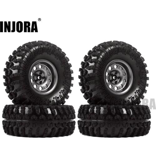 INJORA Metal 4Pcs 2.2 Inch Beadlock Wheel Rim& Wheel Tires for 1/10 RC Crawler Axial SCX10 RR10 90053 AX10 Wraith 90056 90045