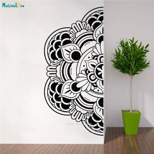 Exquisitely Symmetrical Craft Half Flower Mandala Wall Stickers Home Art Living Room Decor Vinyl Yoga Studio YT4060A