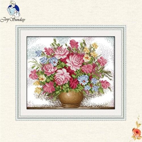 Joy sunday white cloth an printing 11 14CT Cross Stitch Sets Flowers Cross Stitch Kits for Embroidery Home Decor Needlework gift