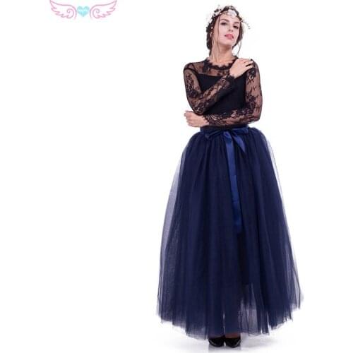 Kephy navy blue European and Style,Fashion women Tulle Skirt Wedding Skirt tutus Skirt for adult Long Skirt for Women