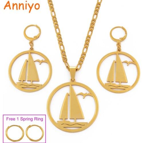 Anniyo Boats Sailboat Jewelry Sets Pendant Necklaces Earrings Guam Hawaii Marshall Micronesia Habesha Lakatoi Gift #078421P