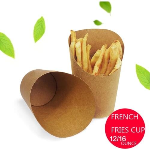 French Fries Holder Disposable Kraft Paper Cup Fried Food Take Away Totato Chipes Bags Restaurant Pakage 12 ounce 100pcs