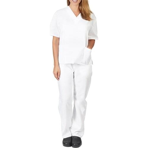 Women Men Workwear Short Sleeve V-neck Tops+Pants Nursing Working Uniform Suit Scrub Uniform Overalls Clothes