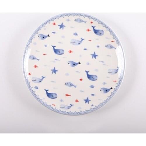 8 Inch Creative Cartoon Dolphin Round Ceramic Plate Family Hotel Kitchen Supplies Bone China Western Salad Plate Dish Tableware