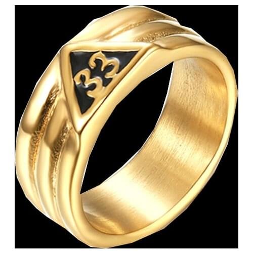 Round Stainless Steel 33 Degree Masonic Gold Ring Jewelry Geometric Triangle Number 33 Rings Jewlllery Gift For Him