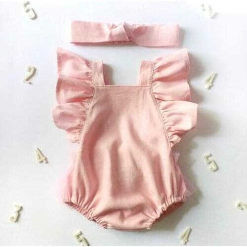 Summer Newborn Baby Girl Rompers Baby Girl Pure Color Bowknot Rompers + Hair Band Baby Girl Rompers Clothes