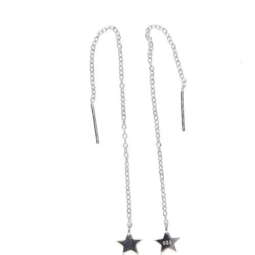 Top sale real 925 Sterling Silver sliver color cz stud Earring cute star shap Long Earring for women wedding birthday gift