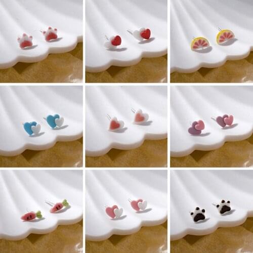 2021 New Style Ceramic Small Earrings Korean Version of Small Fresh Fruit Heart Cat Claw Earrings Cute Summer Cool Jewelry Gift
