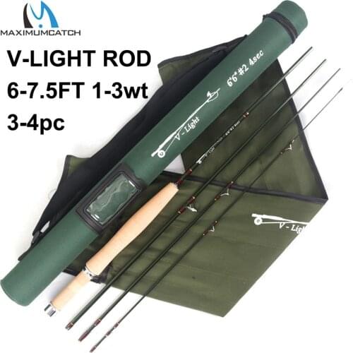 Maximumcatch V-Light 6ft/6.6ft/7ft/7.6ft 1/2/3wt Fly Rod Graphite IM10 Carbon Fiber So Light Weight Fly Fishing Rod