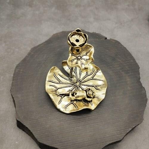 Antique Solid Brass Frog lotus Miniature Figurines Retro Copper Animal Tea Pet Desktop Ornament Decor Crafts Keychain Pendants