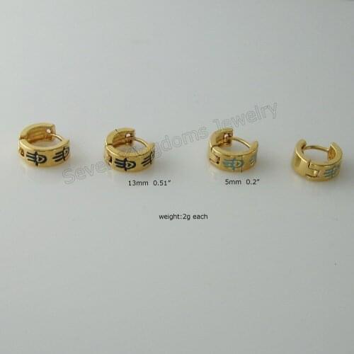 MIN ORDER 10$ can mix design/- YELLOW - GOLD GP color BLUE / BLACK ENAMEL HOOP DIAMETER 0.51" CZ STONE EARRING WIDTH 5MM