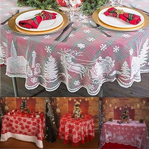 New Christmas Table Cloth Red/White Lace Round/Rectangle Cover Floral Tablecloth Wedding Party Home Decor