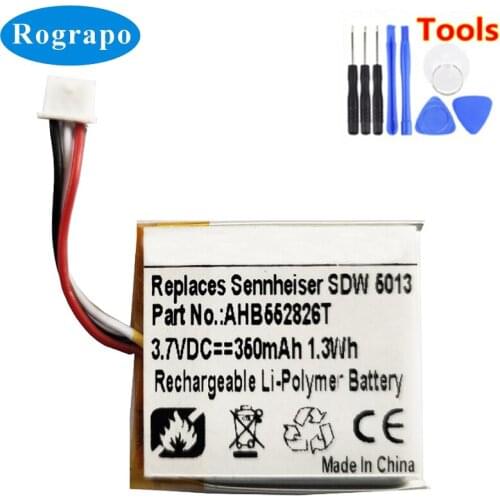 New 3.7V 350mAh AHB552826T Replacement Battery For Sennheiser SDW 5013 5014 5015 5016 Accumulator Batterie 3-wire Plug+tools