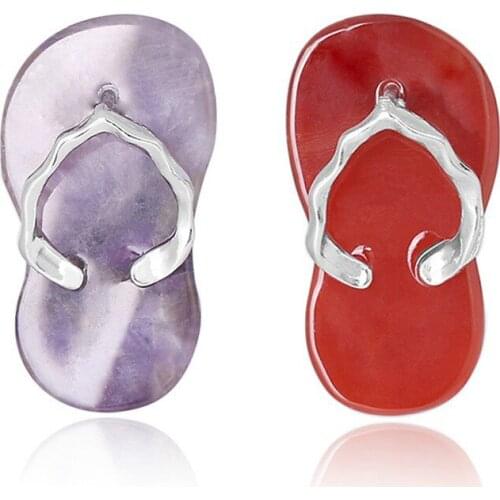 Popular Slippers Shape Pendants Natural Semi-precious Agate Rose Quartz Crystal Ms Necklace Beach Slippers Couples Wholesale