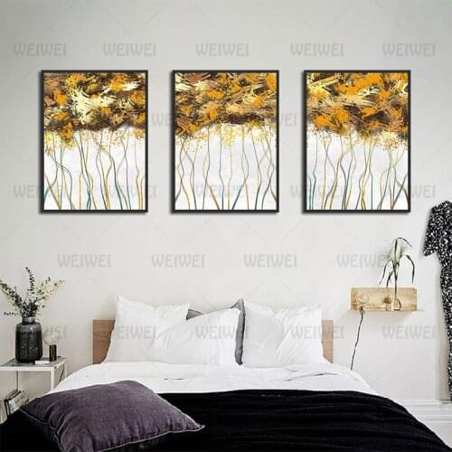 Poster Golden Slender Tree Trunk and Golden Leaves Home Decoration Canvas Painting Use In Living Room and Bedroom Still Life